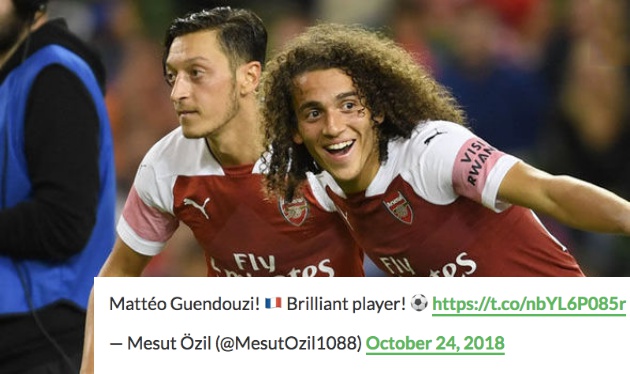 Mesut Ozil chỉ dùng 4 từ để nói về Matteo Guendouzi